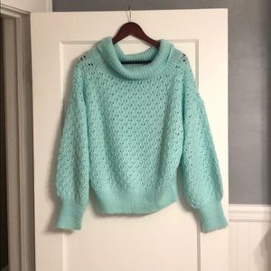 Bright Blue Off-The-Shoulder Knit Sweater